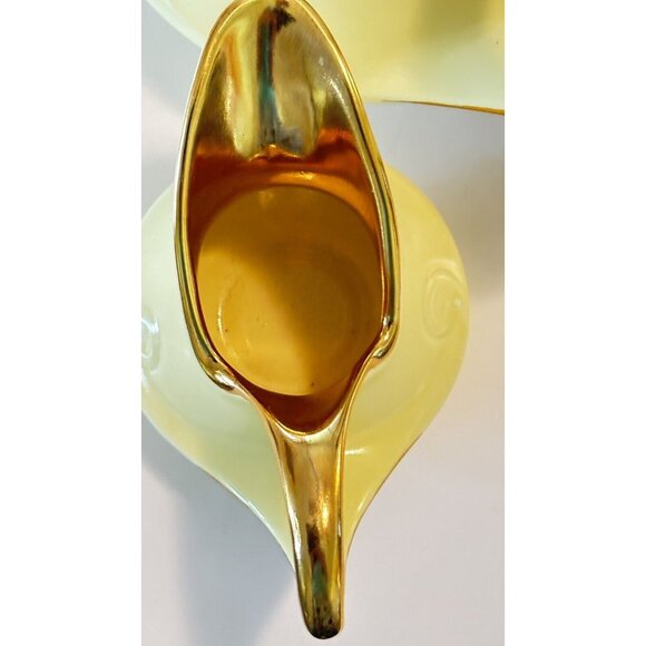 Vintage Pearl China Co Yellow 22K Gold Tea Set Teapot Creamer & Sugar 40s MCM - Picture 10 of 16